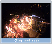 Dans Battlestar, Zoic a utilisé la solution graphique NVIDIA Quadro pour fusionner l’action se déroulant au premier plan (le personnage fuyant l’explosion) avec l’action située à l’arrière-plan (l’explosion et le vaisseau).