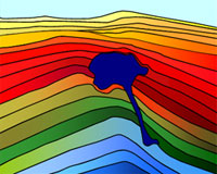 Modèle géologique souterrain. Les cibles de l’exploration sont les couches sous le gisement de sel.
